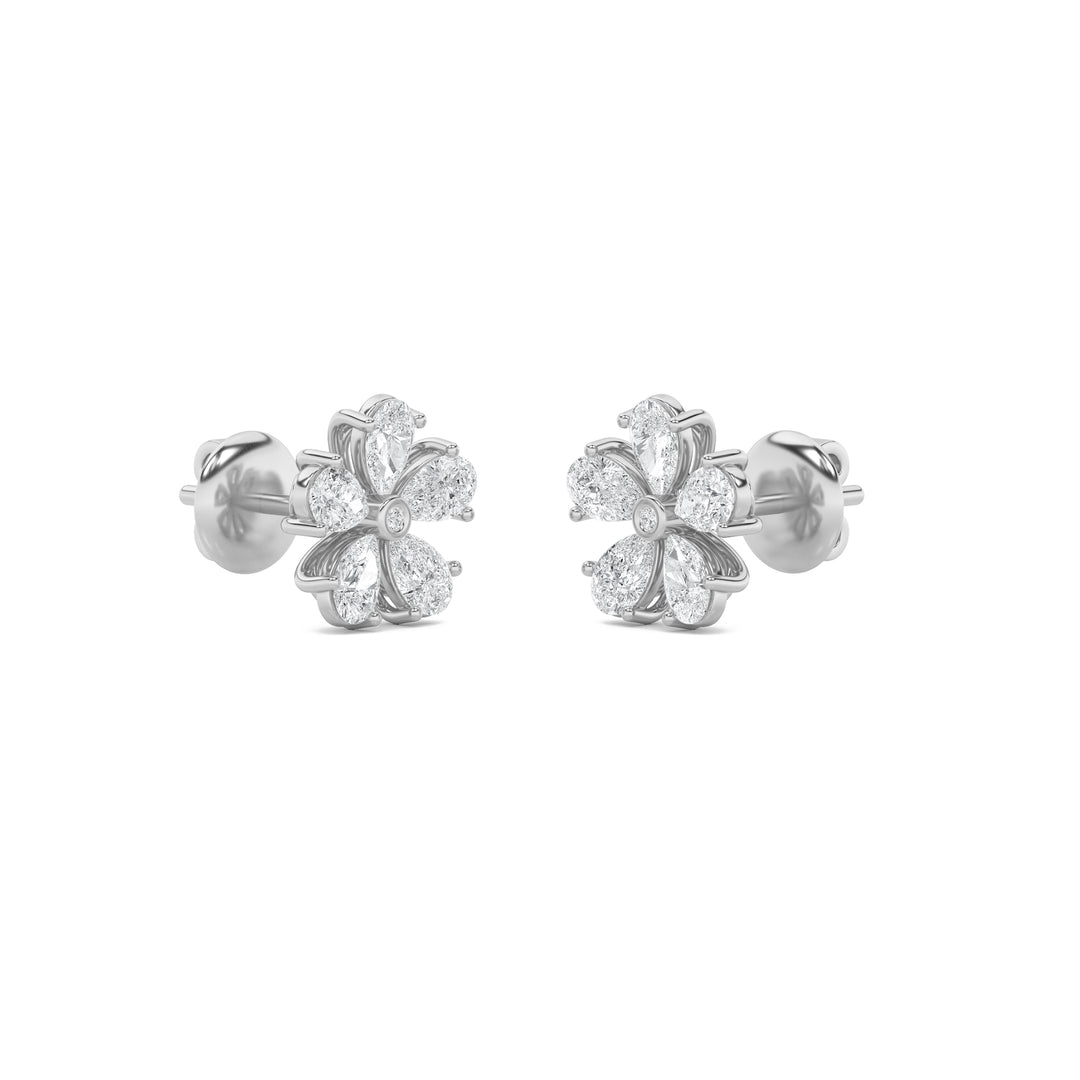 1.5CTW Pear Shaped Lab Grown Diamond (F/VS) Floral Earrings in 14K Gold
