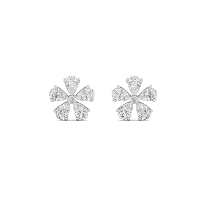 1.5CTW Pear Shaped Lab Grown Diamond (F/VS) Floral Earrings in 14K Gold