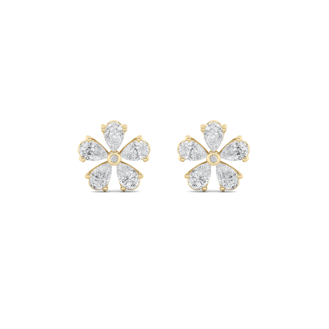1.5CTW Pear Shaped Lab Grown Diamond (F/VS) Floral Earrings in 14K Gold