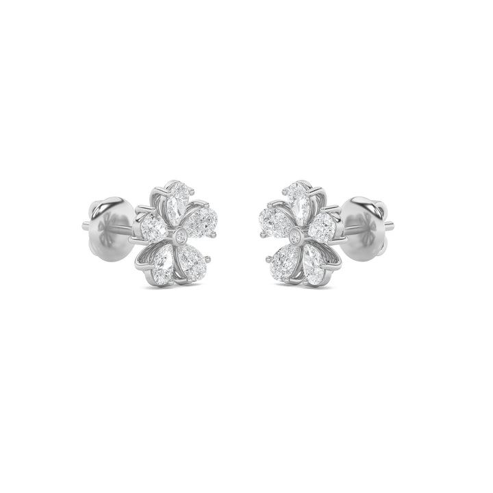 2.5CTW Pear Shaped Lab Grown Diamond (F/VS) Floral Earrings in 14K Gold