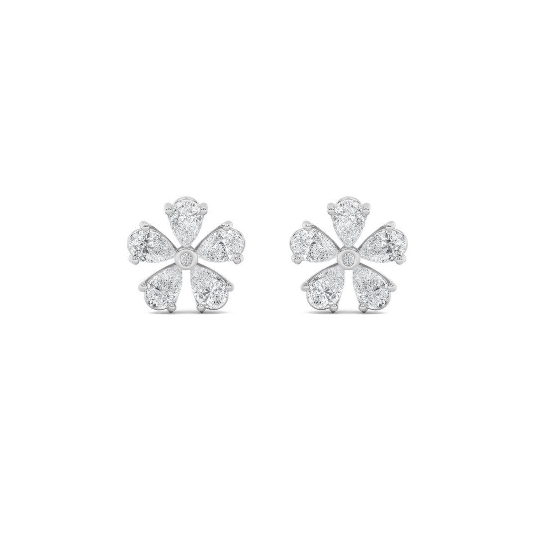 2.5CTW Pear Shaped Lab Grown Diamond (F/VS) Floral Earrings in 14K Gold