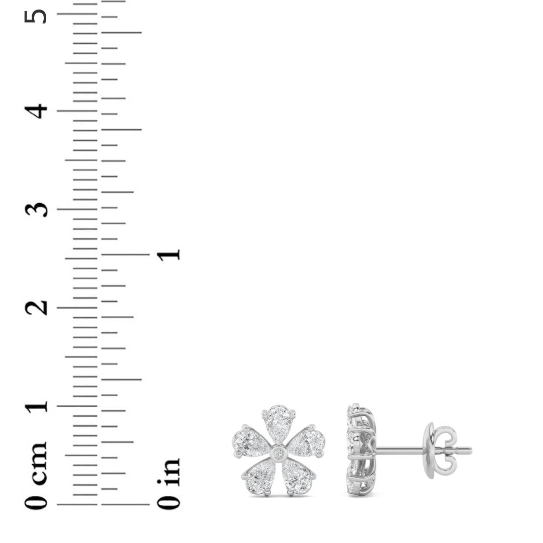 2.5CTW Pear Shaped Lab Grown Diamond (F/VS) Floral Earrings in 14K Gold