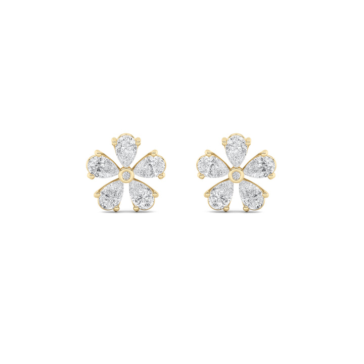 2.5CTW Pear Shaped Lab Grown Diamond (F/VS) Floral Earrings in 14K Gold