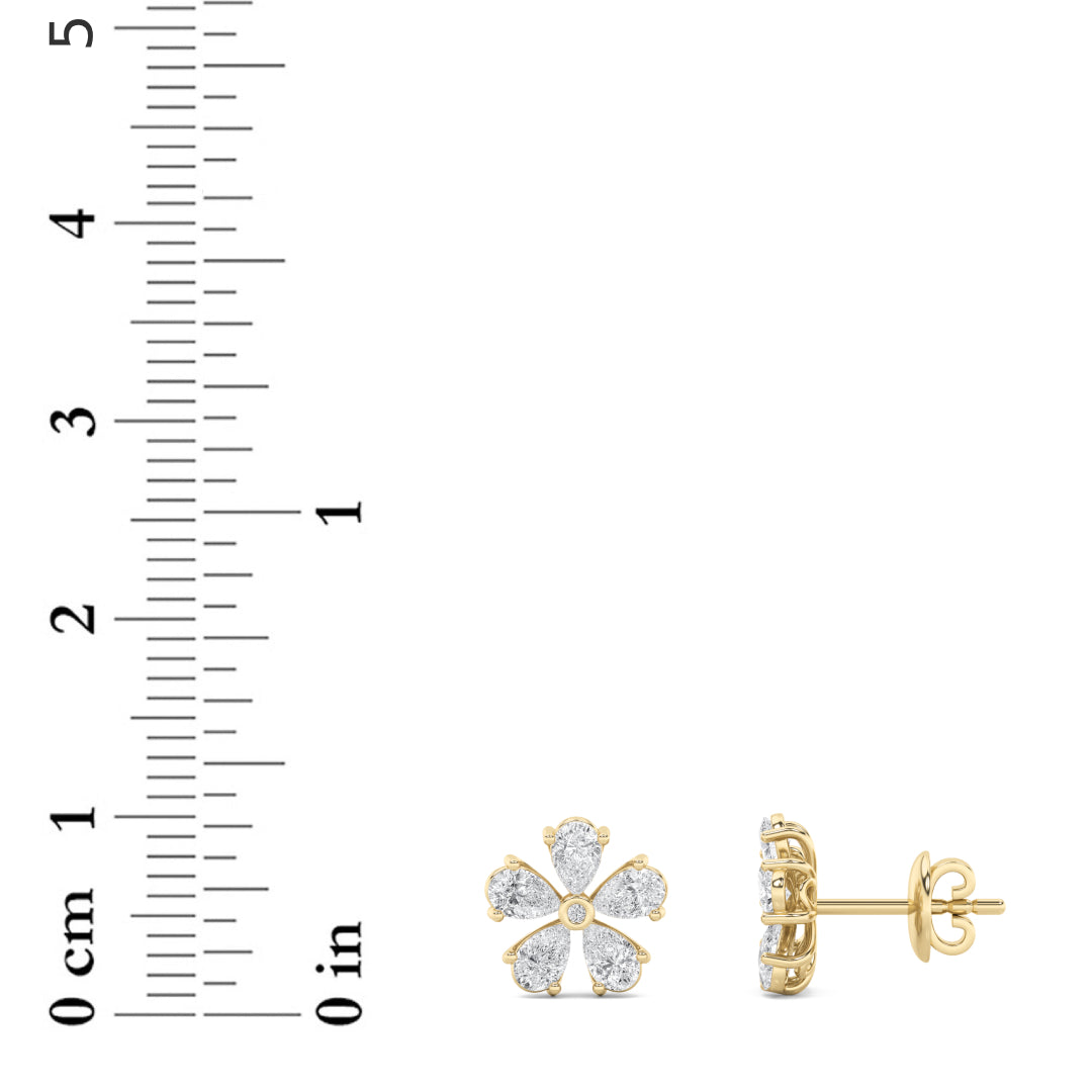 2.5CTW Pear Shaped Lab Grown Diamond (F/VS) Floral Earrings in 14K Gold