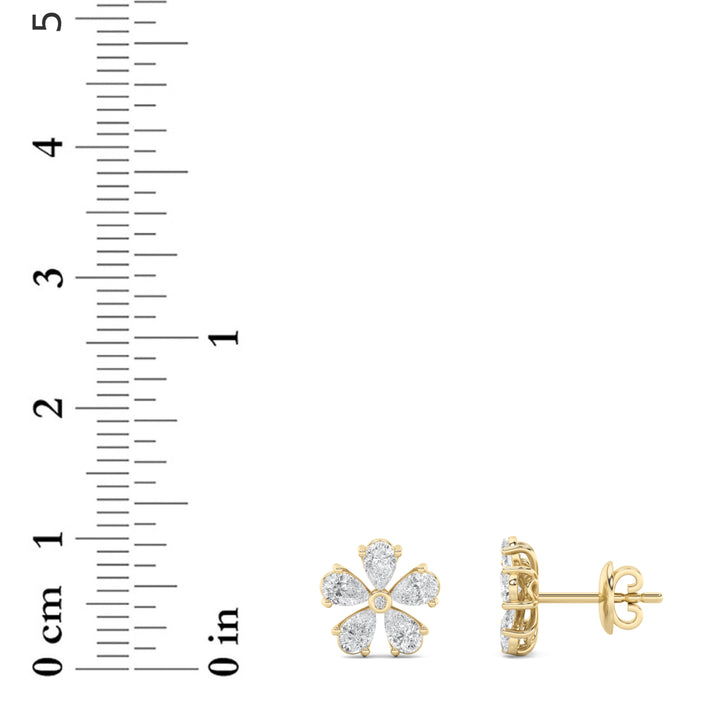 2.5CTW Pear Shaped Lab Grown Diamond (F/VS) Floral Earrings in 14K Gold