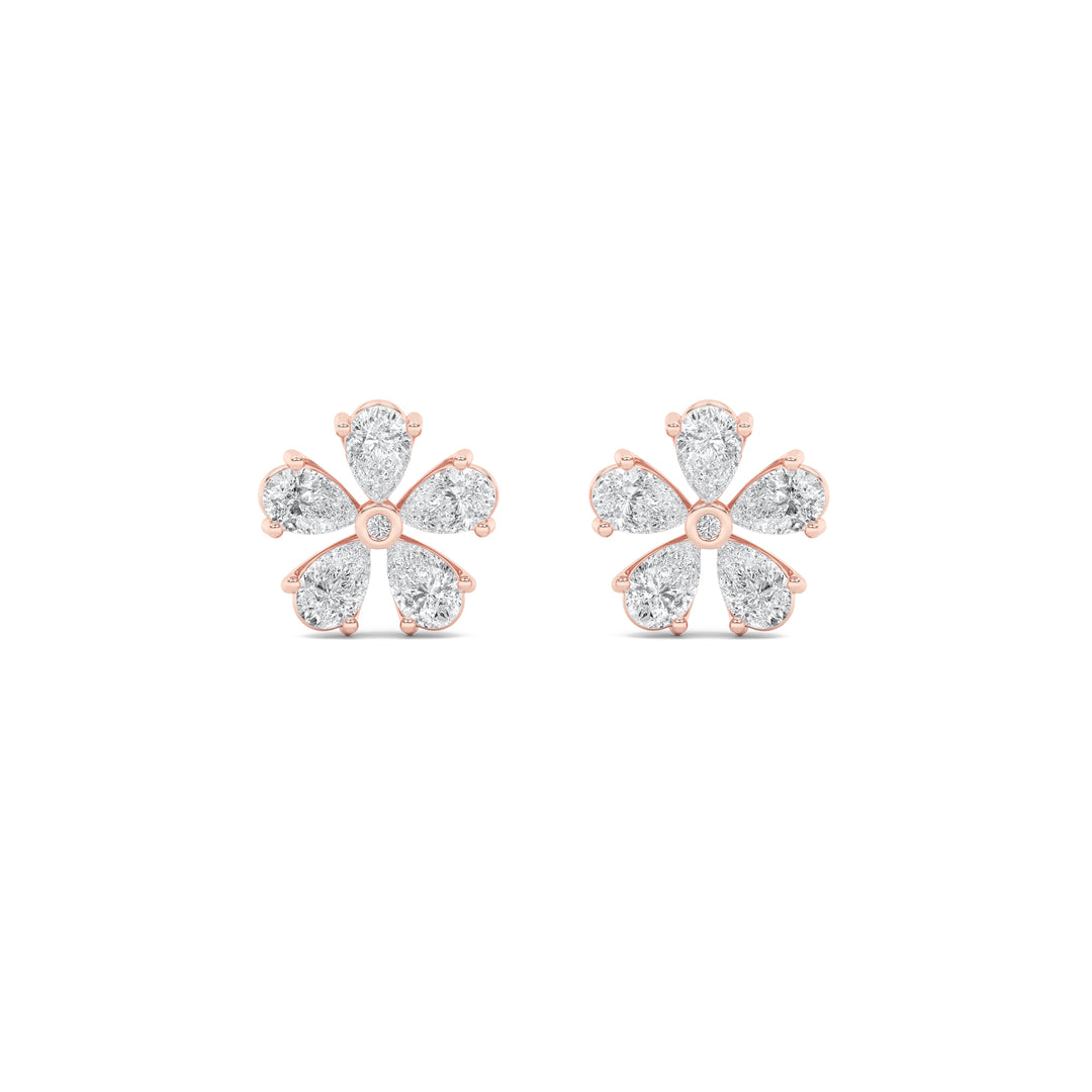2.5CTW Pear Shaped Lab Grown Diamond (F/VS) Floral Earrings in 14K Gold