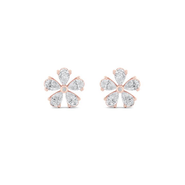 2.5CTW Pear Shaped Lab Grown Diamond (F/VS) Floral Earrings in 14K Gold