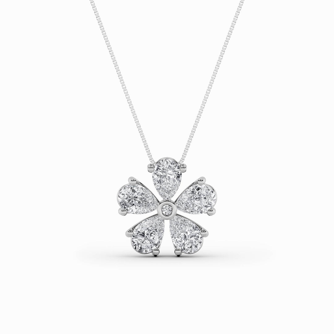 1.5CTW Pear Shaped Lab Grown Diamond (F/VS) Floral Pendant in 14K Gold