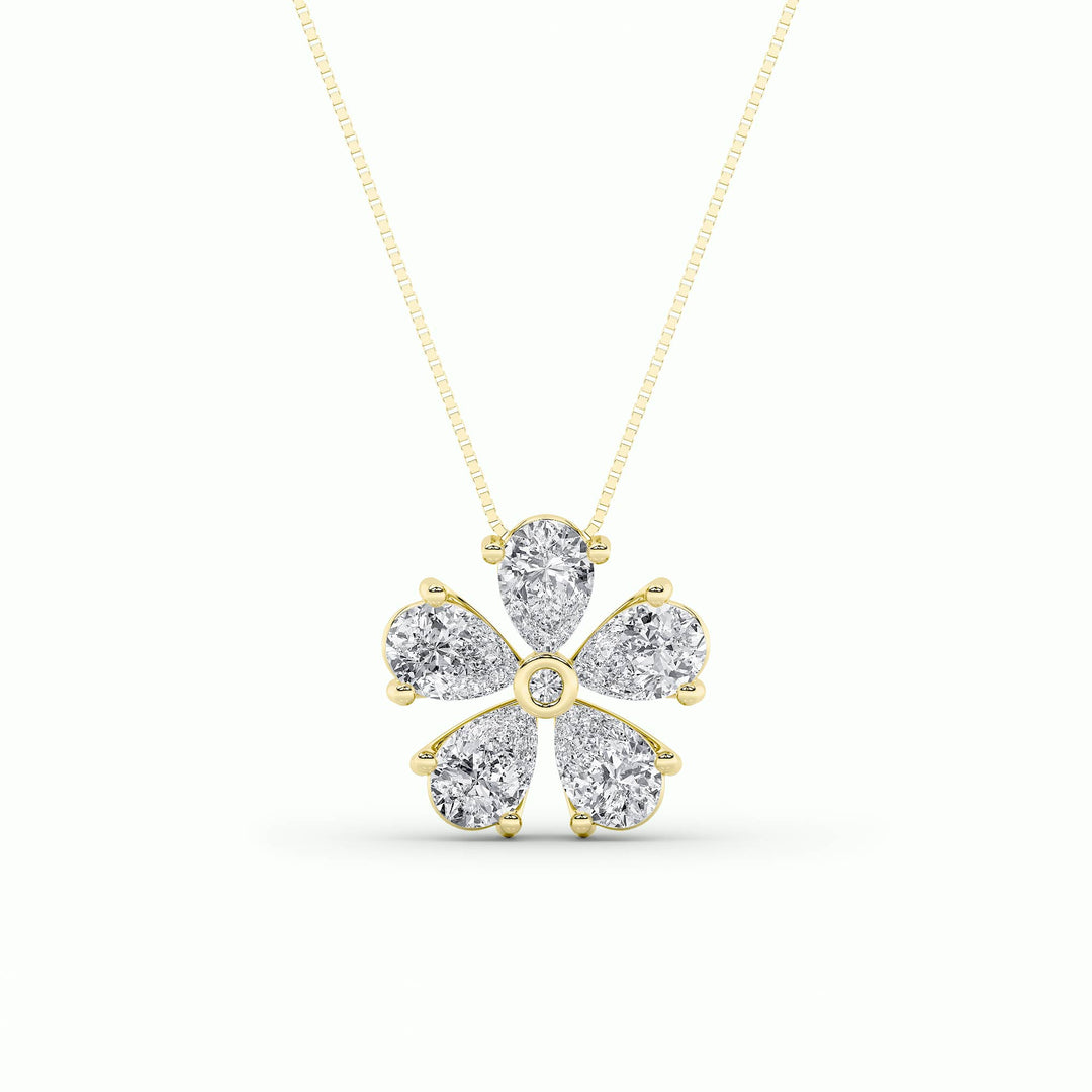 1.5CTW Pear Shaped Lab Grown Diamond (F/VS) Floral Pendant in 14K Gold