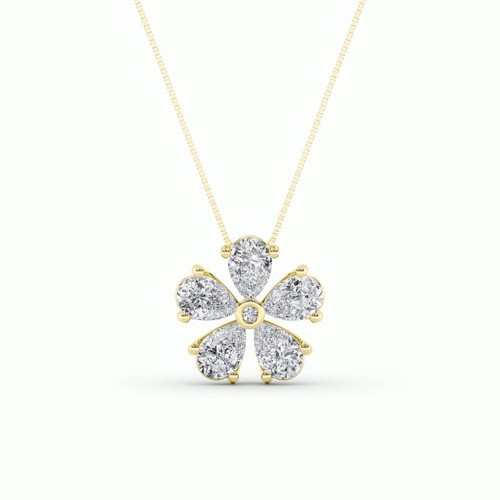 1.5CTW Pear Shaped Lab Grown Diamond (F/VS) Floral Pendant in 14K Gold