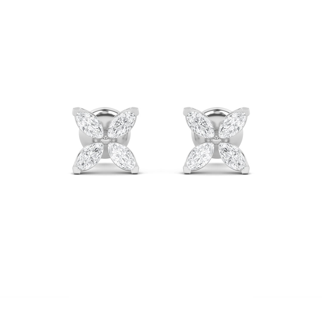 2CTW Marquise Shaped Lab Grown Diamond (F/VS) Flower Earrings in 14K Gold