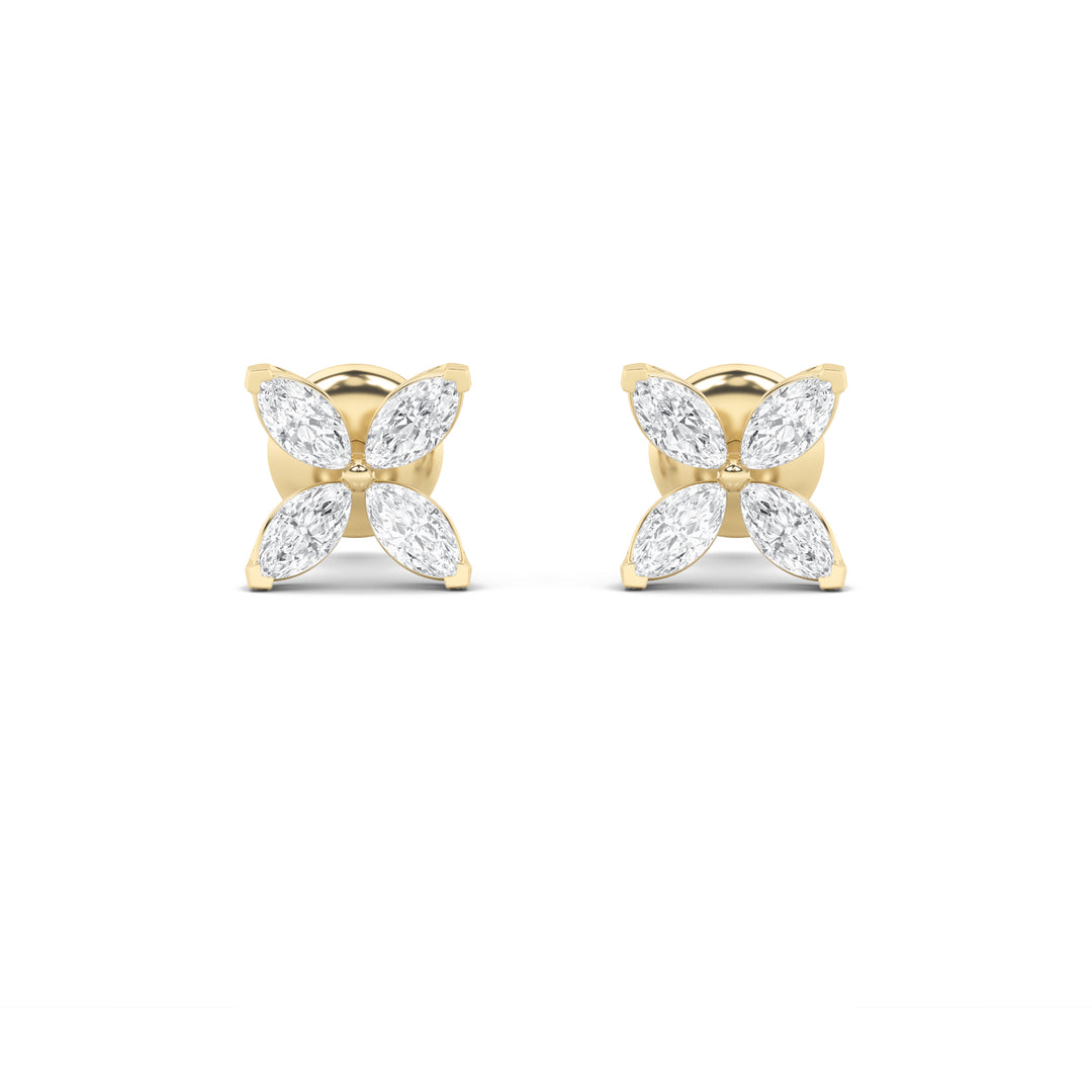 2CTW Marquise Shaped Lab Grown Diamond (F/VS) Flower Earrings in 14K Gold