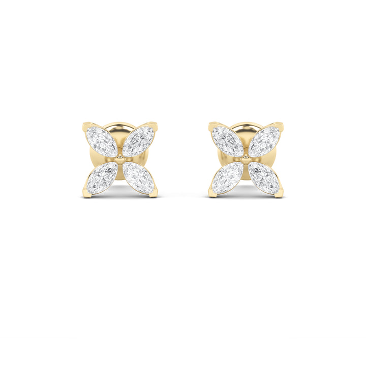 2CTW Marquise Shaped Lab Grown Diamond (F/VS) Flower Earrings in 14K Gold