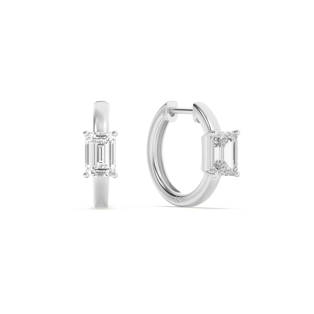 1.5CTW Emerald Shaped Lab Grown Diamond (G/VS) Solitaire Huggie Earrings in 14K Gold