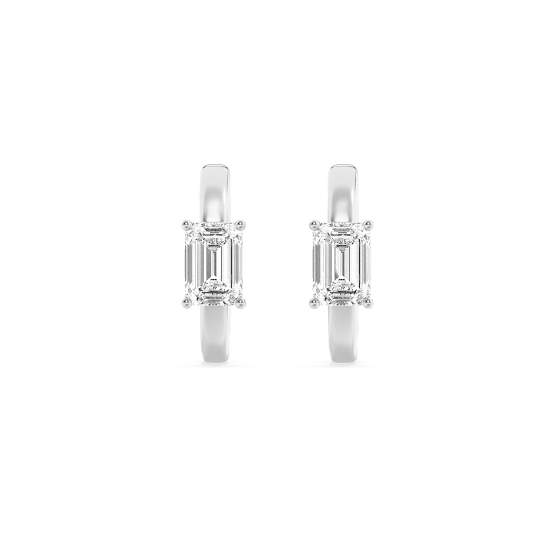 1.5CTW Emerald Shaped Lab Grown Diamond (G/VS) Solitaire Huggie Earrings in 14K Gold