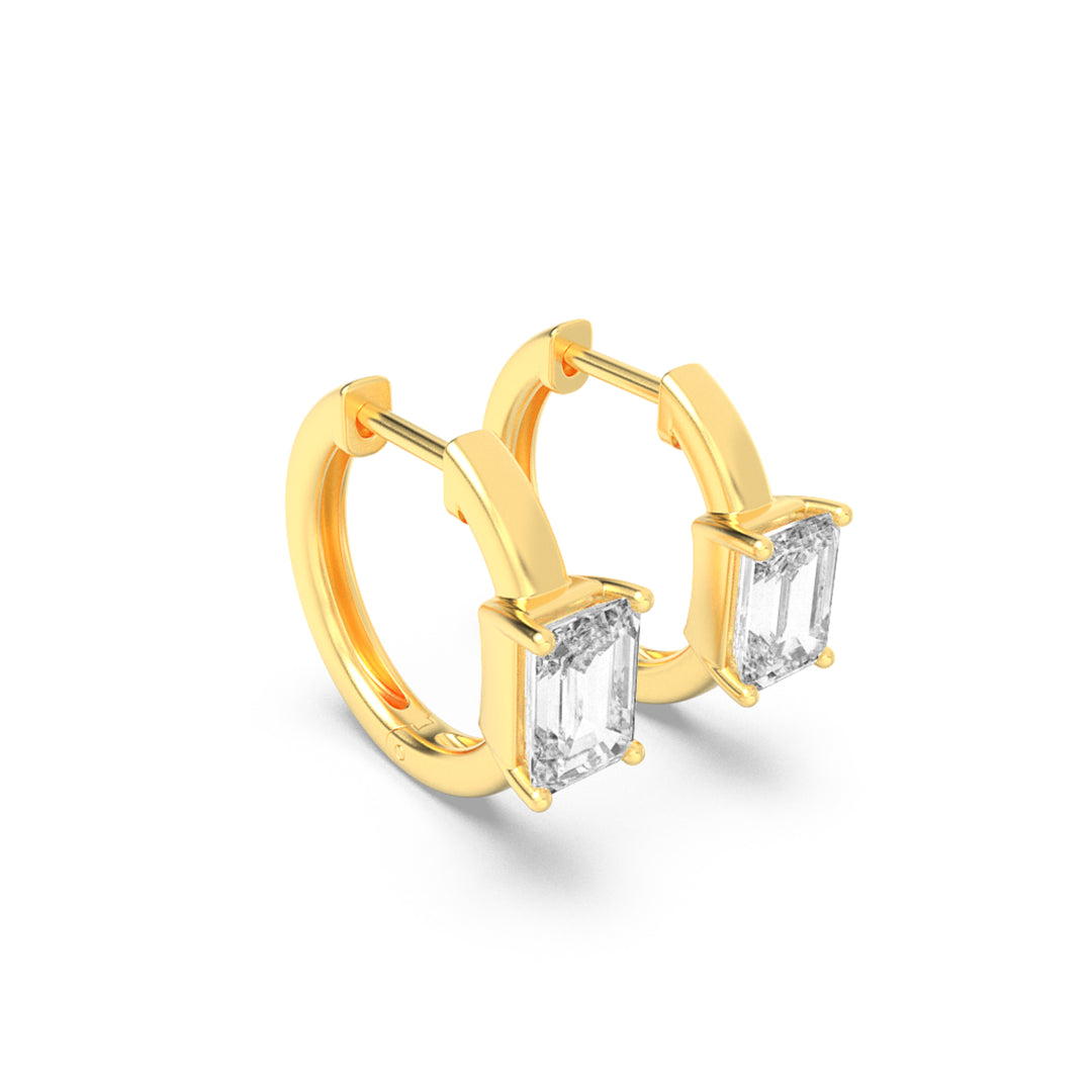 1.5CTW Emerald Shaped Lab Grown Diamond (F/VS) Solitaire Huggie Earrings in 14K Yellow Gold
