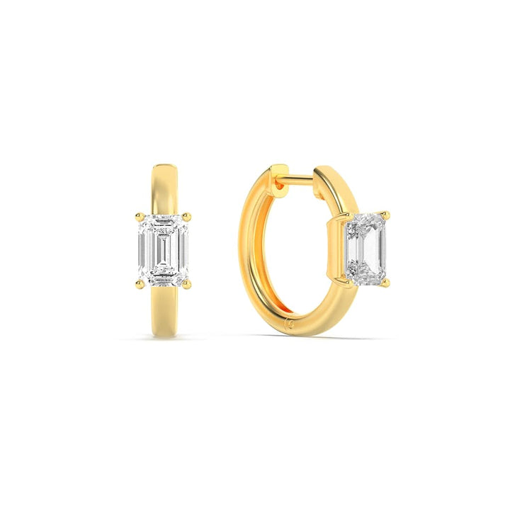 1.5CTW Emerald Shaped Lab Grown Diamond (G/VS) Solitaire Huggie Earrings in 14K Gold