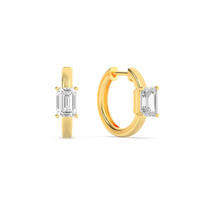 1.5CTW Emerald Shaped Lab Grown Diamond (G/VS) Solitaire Huggie Earrings in 14K Gold