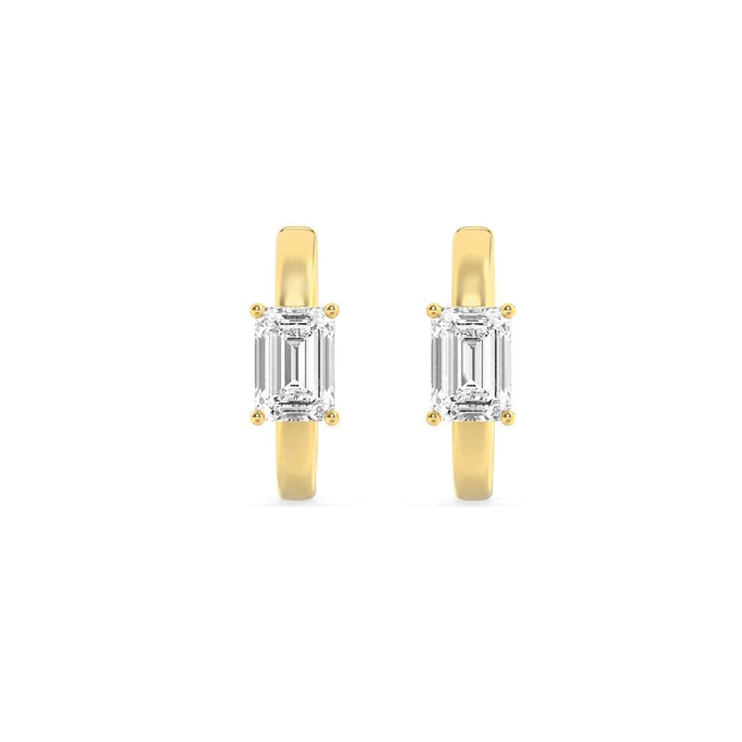 1.5CTW Emerald Shaped Lab Grown Diamond (G/VS) Solitaire Huggie Earrings in 14K Gold