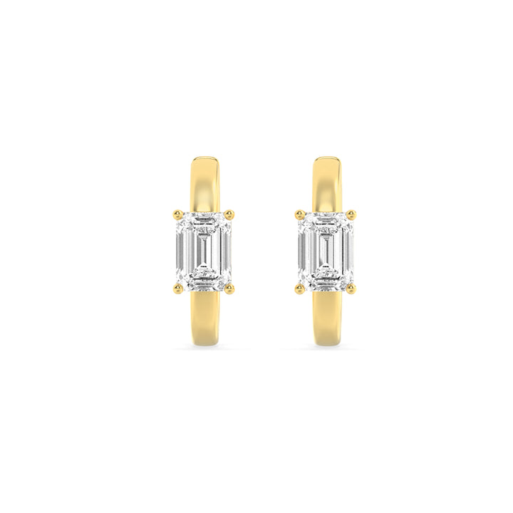 1.5CTW Emerald Shaped Lab Grown Diamond (G/VS) Solitaire Huggie Earrings in 14K Gold
