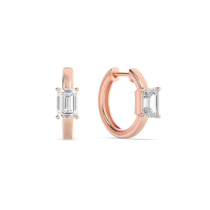 1.5CTW Emerald Shaped Lab Grown Diamond (F/VS) Solitaire Huggie Earrings in 14K Gold
