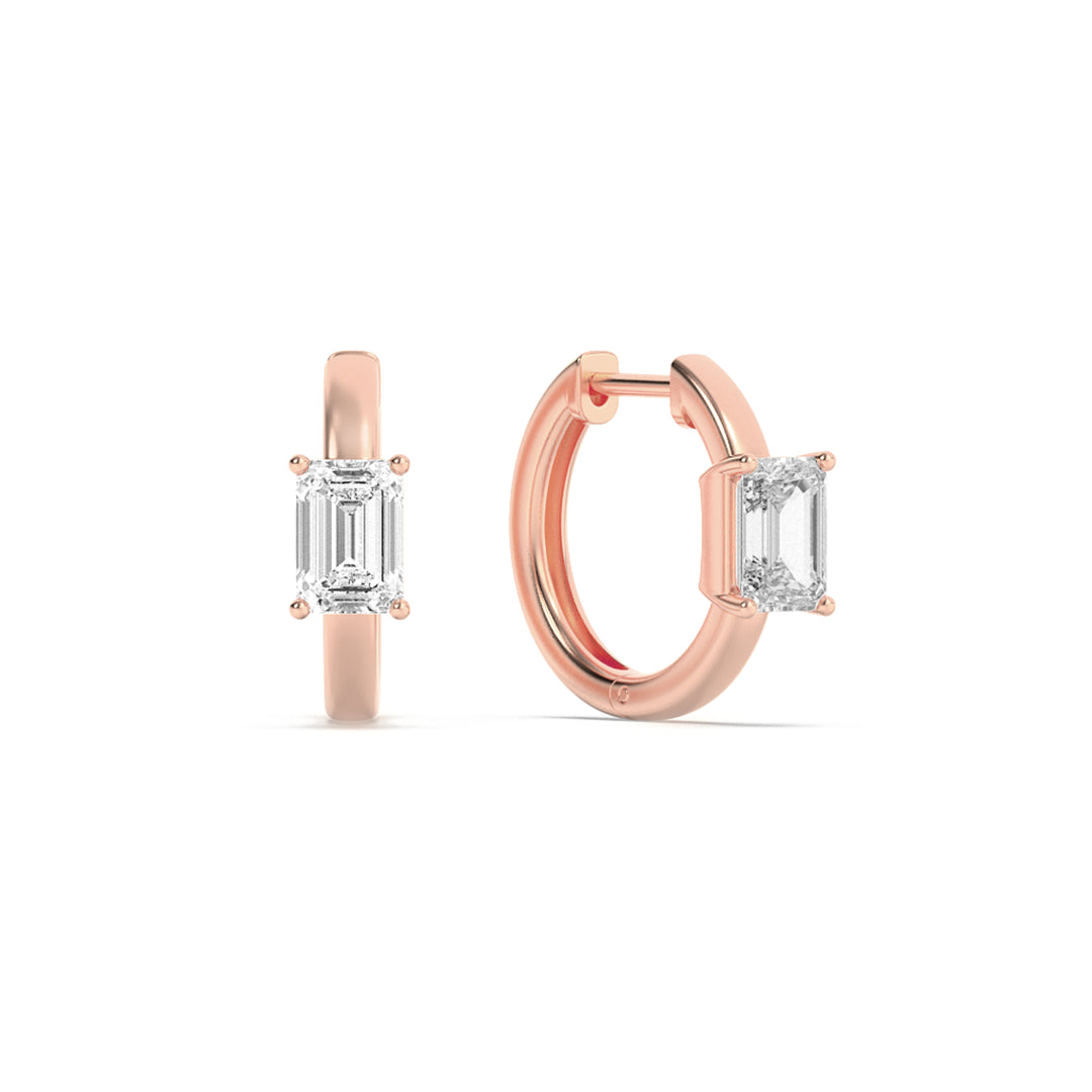 1.5CTW Emerald Shaped Lab Grown Diamond (F/VS) Solitaire Huggie Earrings in 14K Gold