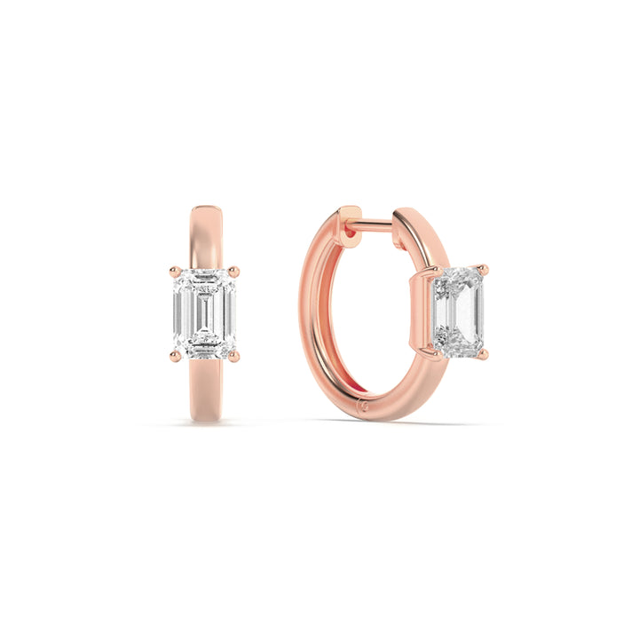 1.5CTW Emerald Shaped Lab Grown Diamond (F/VS) Solitaire Huggie Earrings in 14K Gold
