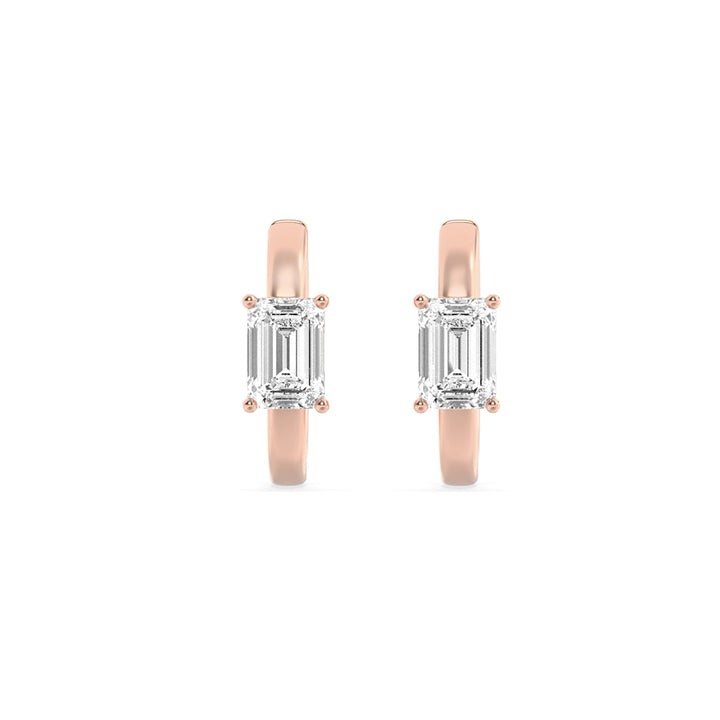 1.5CTW Emerald Shaped Lab Grown Diamond (F/VS) Solitaire Huggie Earrings in 14K Gold