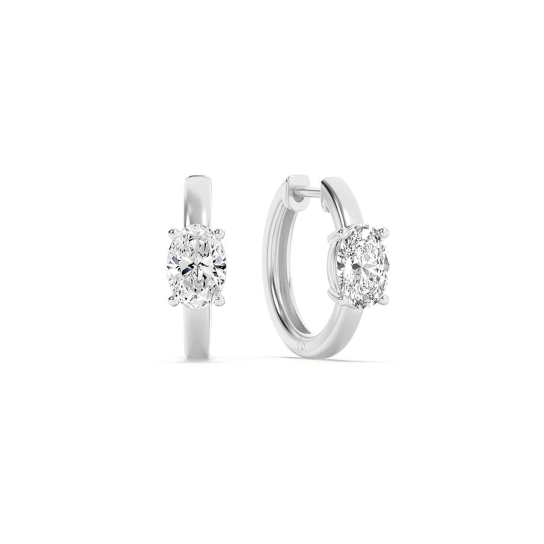 1.5CTW Oval Shaped Lab Grown Diamond (F/VS) Solitaire Huggie Earrings in 14K Gold