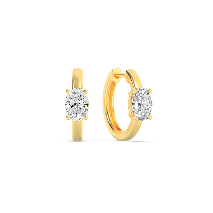 1.5CTW Oval Shaped Lab Grown Diamond (F/VS) Accented Huggie Earrings in 14K Yellow Gold