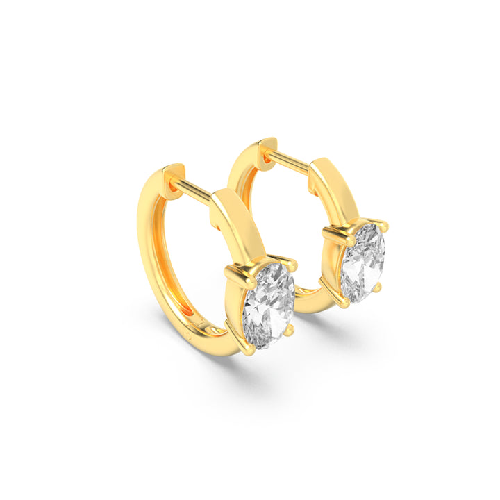 1.5CTW Oval Shaped Lab Grown Diamond (F/VS) Accented Huggie Earrings in 14K Yellow Gold