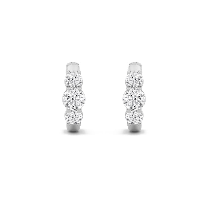 2CTW Round Shaped Lab Grown Diamond (F/VS) Three Stone Huggie Earrings in 10K Gold