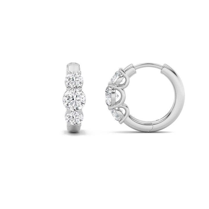 2CTW Round Shaped Lab Grown Diamond (F/VS) Three Stone Huggie Earrings in 10K Gold