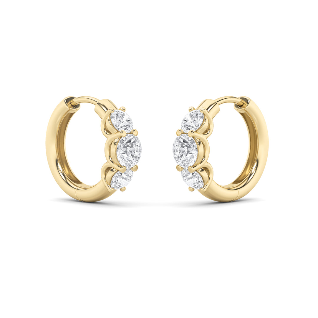 2CTW Round Shaped Lab Grown Diamond (G/VS) Three Stone Huggie Earrings in 10K Gold