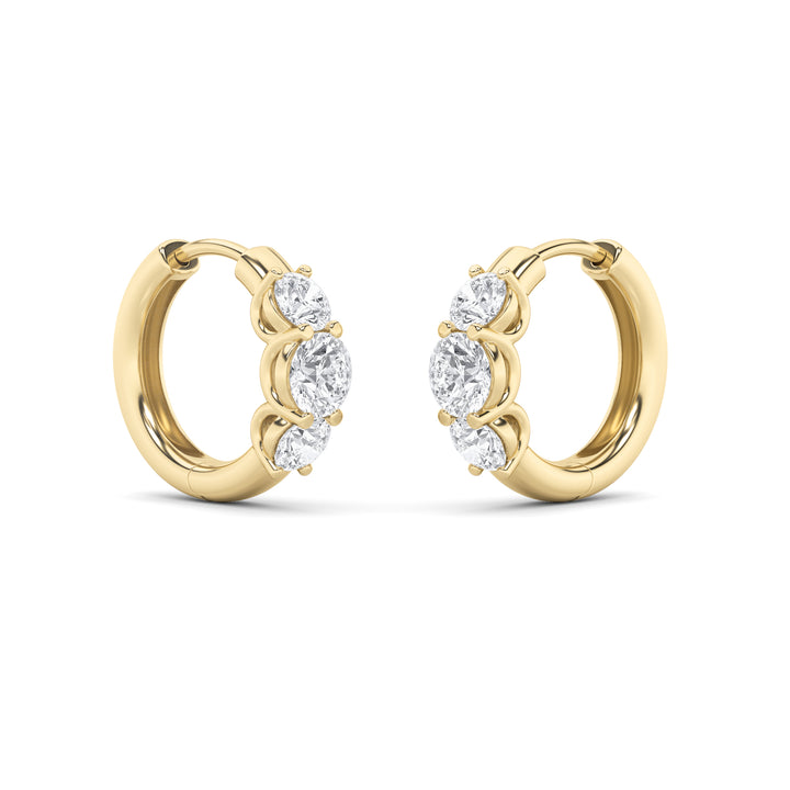 2CTW Round Shaped Lab Grown Diamond (G/VS) Three Stone Huggie Earrings in 10K Gold