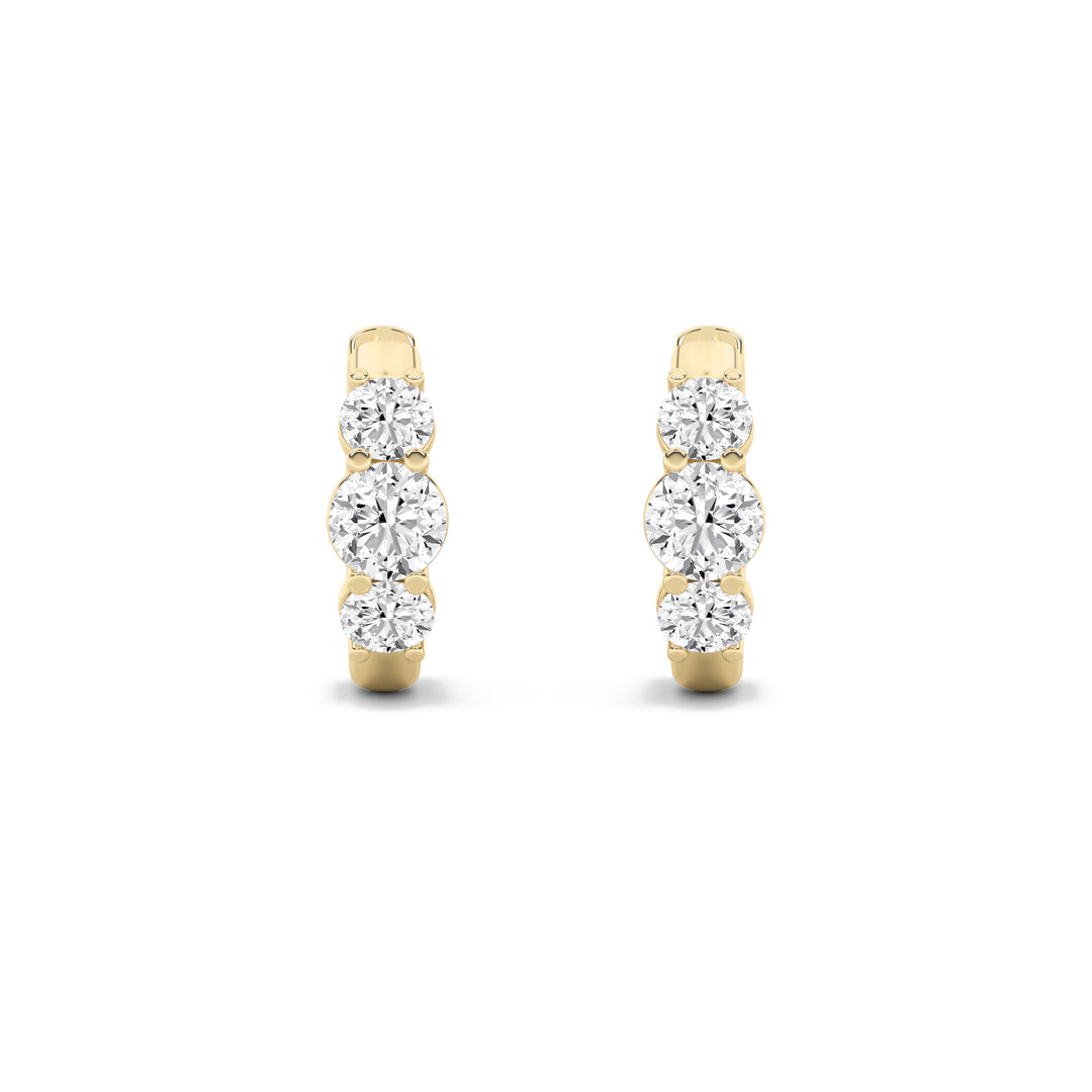 2CTW Round Shaped Lab Grown Diamond (G/VS) Three Stone Huggie Earrings in 10K Gold