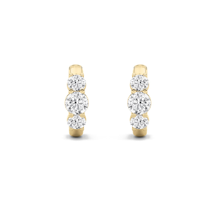 2CTW Round Shaped Lab Grown Diamond (G/VS) Three Stone Huggie Earrings in 10K Gold