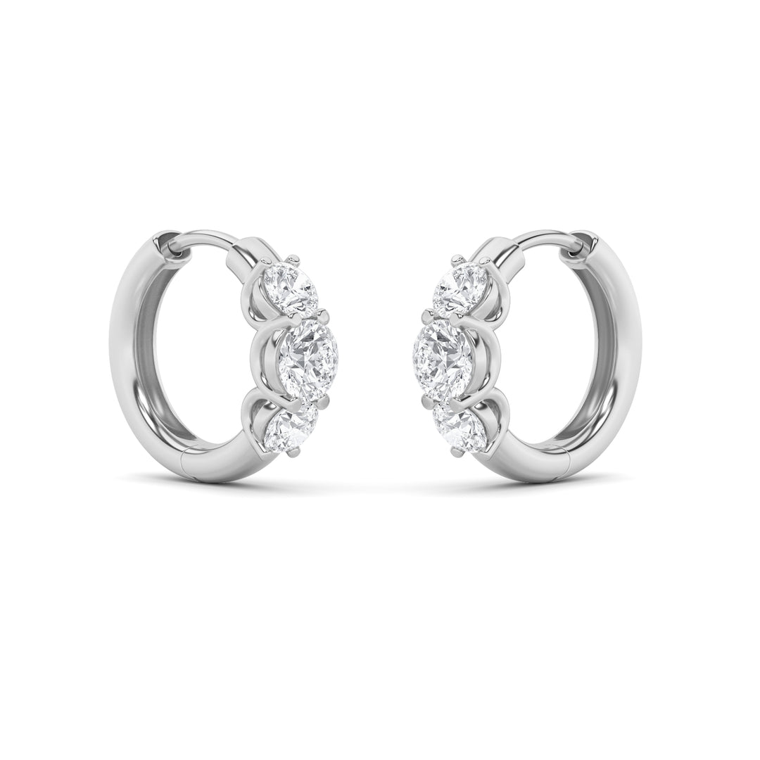 2Cttw Round Shaped Lab Grown Diamond (F/VVS) Three Stone Huggie Earrings in 14K Gold
