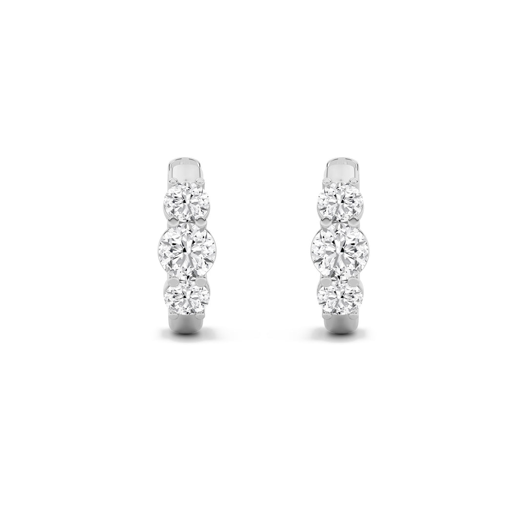 2Cttw Round Shaped Lab Grown Diamond (F/VVS) Three Stone Huggie Earrings in 14K Gold