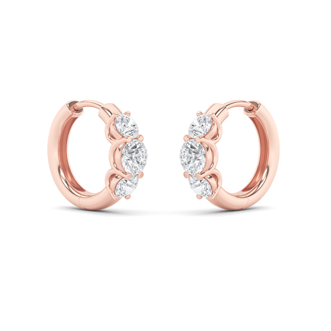 2Cttw Round Shaped Lab Grown Diamond (F/VVS) Three Stone Huggie Earrings in 14K Gold