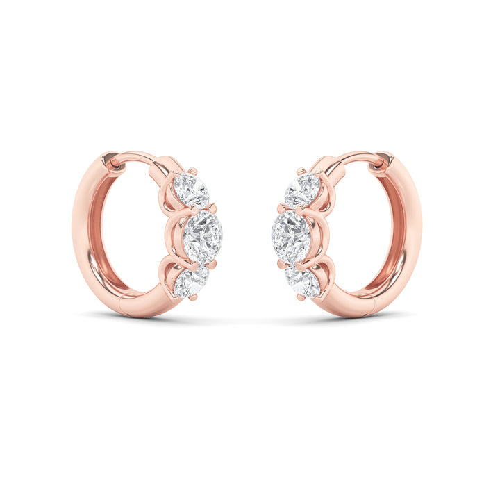 2Cttw Round Shaped Lab Grown Diamond (F/VVS) Three Stone Huggie Earrings in 14K Gold