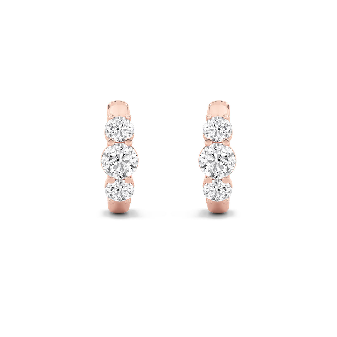 2Cttw Round Shaped Lab Grown Diamond (F/VVS) Three Stone Huggie Earrings in 14K Gold