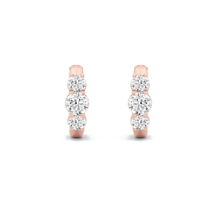 2Cttw Round Shaped Lab Grown Diamond (F/VVS) Three Stone Huggie Earrings in 14K Gold
