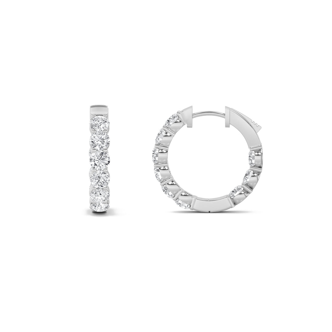 3Cttw Round Shaped Lab Grown Diamond (F/VS) Inside out Hoop Earrings in 14K Gold