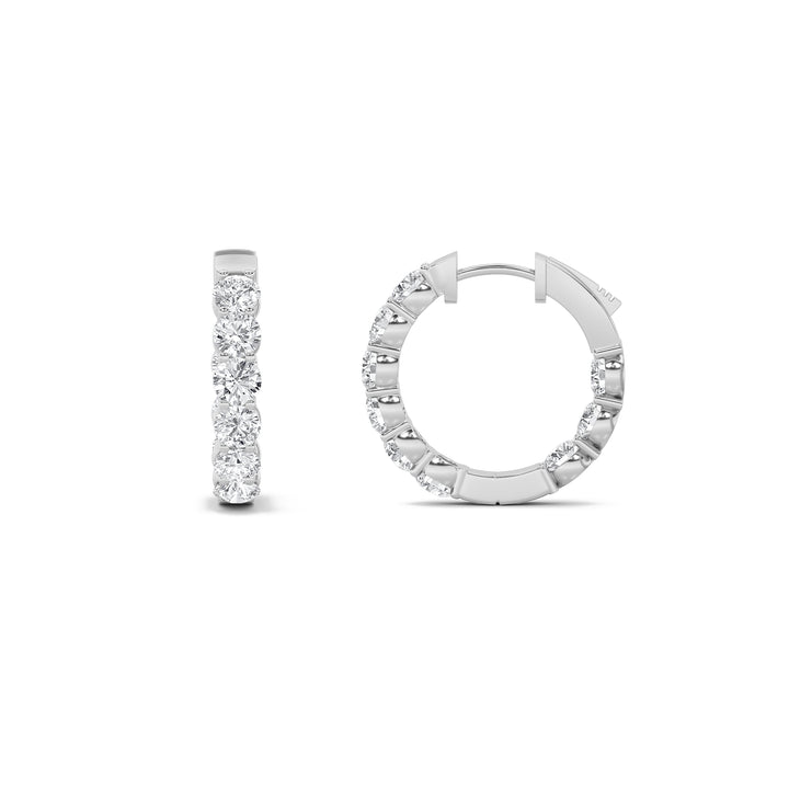 3Cttw Round Shaped Lab Grown Diamond (F/VS) Inside out Hoop Earrings in 14K Gold