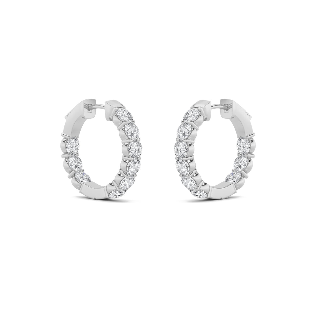 3Cttw Round Shaped Lab Grown Diamond (F/VS) Inside out Hoop Earrings in 14K Gold