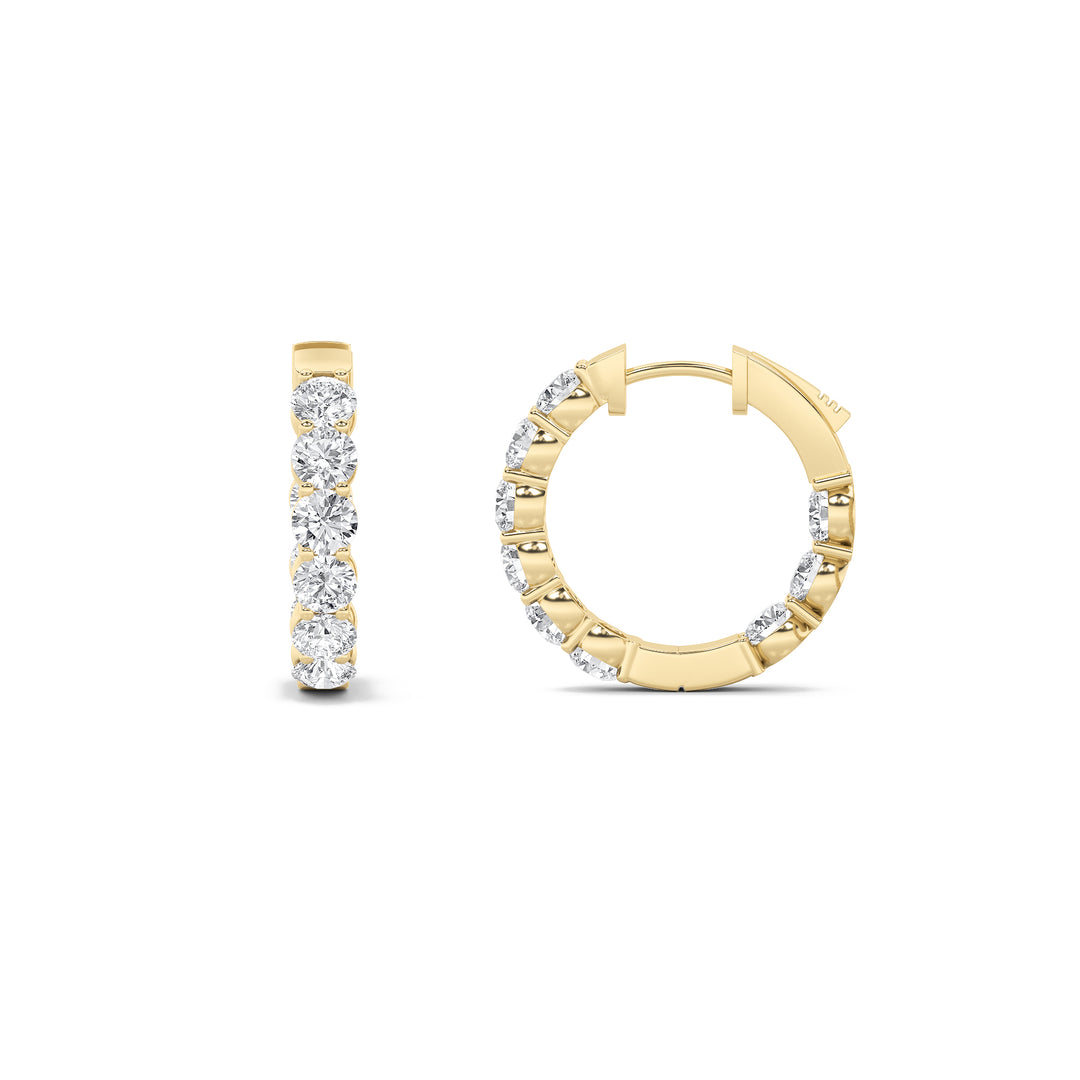 3Cttw Round Shaped Lab Grown Diamond (F/VS) Inside out Hoop Earrings in 14K Gold