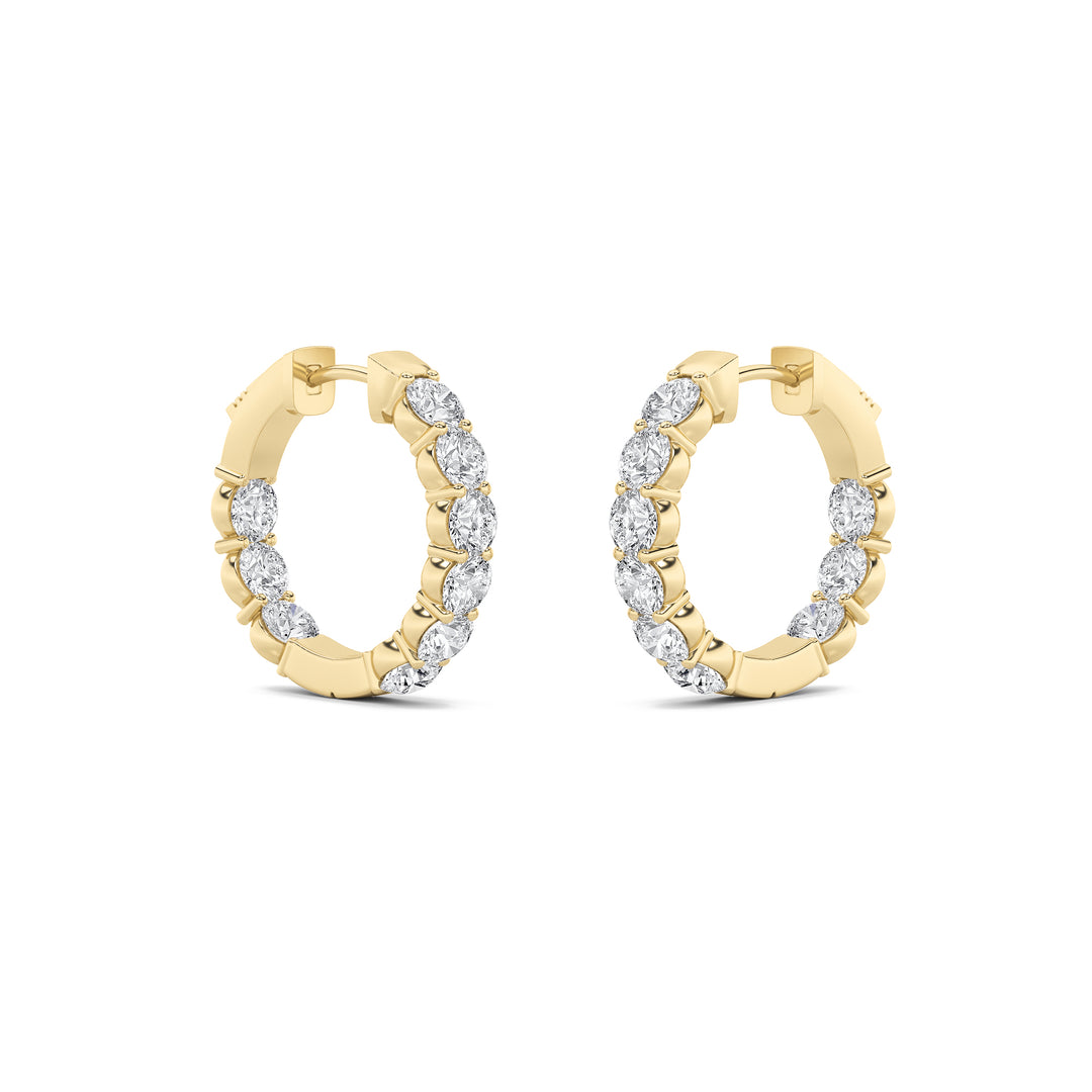 3Cttw Round Shaped Lab Grown Diamond (F/VS) Inside out Hoop Earrings in 14K Gold