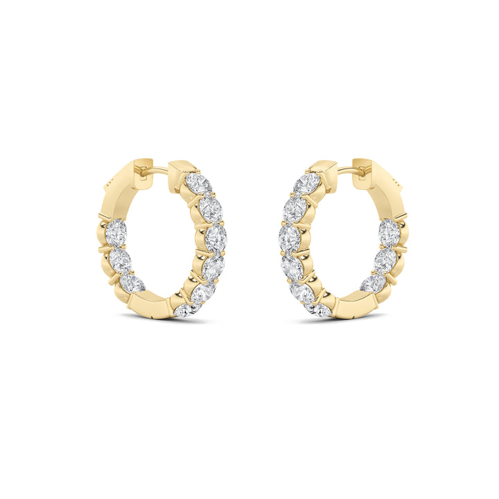 3Cttw Round Shaped Lab Grown Diamond (F/VS) Inside out Hoop Earrings in 14K Gold