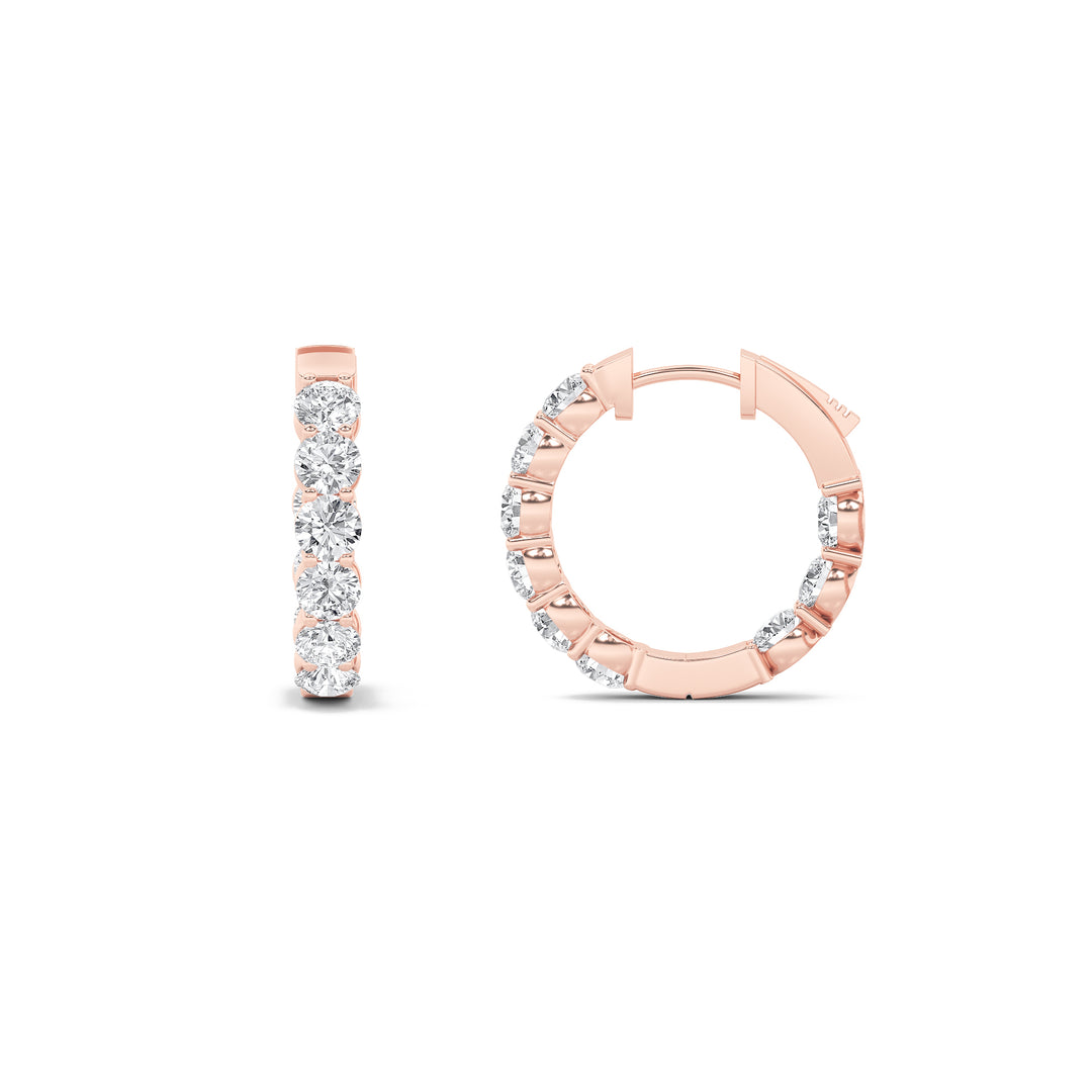 3Cttw Round Shaped Lab Grown Diamond (F/VS) Inside out Hoop Earrings in 14K Gold